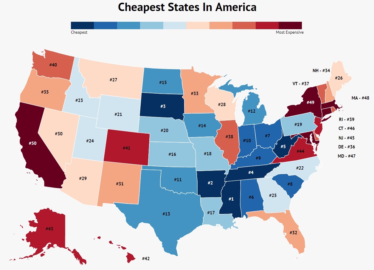 Top cheapest and most expensive states to retire in